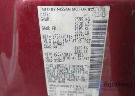 2016 Nissan Frontier Sv z USA, uszkodzony, nr VIN 1N6AD0ERXGN719511